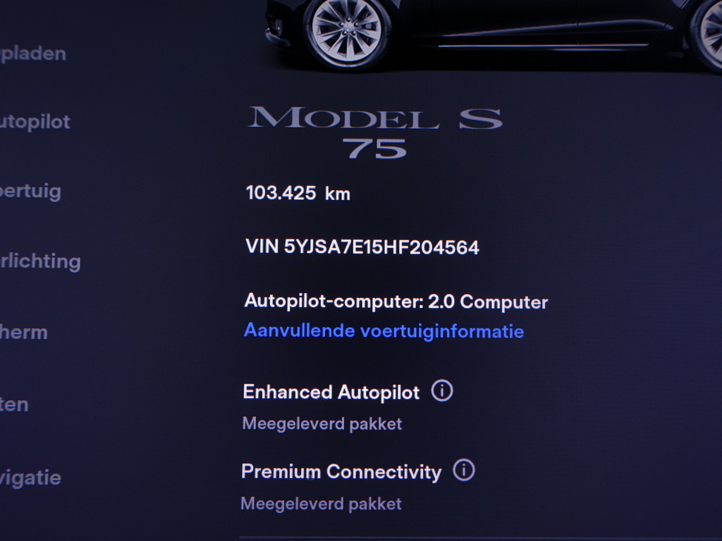 
Tesla Model S 75 320Pk Performance S Black Pack- Panodak, Enhanced Autopilot, Premium Connectivity, Sfeerverlichting, Alcantara Inleg vol									